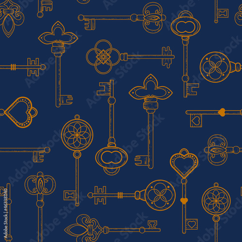 Vector hand drawn vintage keys seamless pattern print background. Perfect for textile, book covers, wallpapers, design, graphic art, printing, hobby, invitation, scrapbooking.