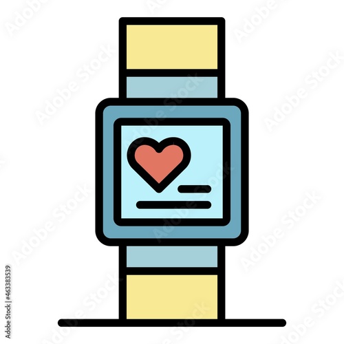 Heart monitor bracelet icon. Outline heart monitor bracelet vector icon color flat isolated