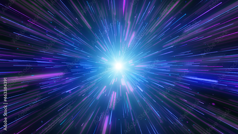 Naklejka premium Glow blue pink neon light trail explosion, Light flare beam effect.