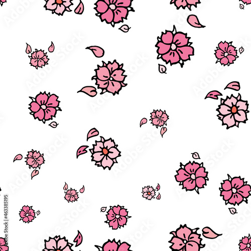 Vector white background white pink cherry tree flowers and cherry blossom sakura flowers. Seamless pattern background