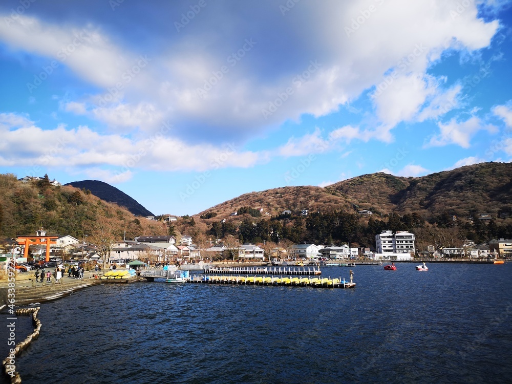 views of the lake in winter in Japan