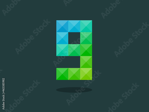 Geometric Number 9 with perfect combination of blue-green colors. Good for print, business logo, design element, t-shirt design, etc.