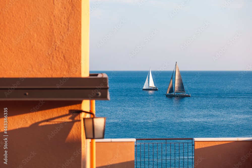 Obraz na plátně two sailboats in mediterranean sea