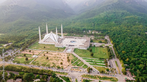 Sunning drone footage of the beautiful Faisal mosque - Islamabad - Pakistan photo