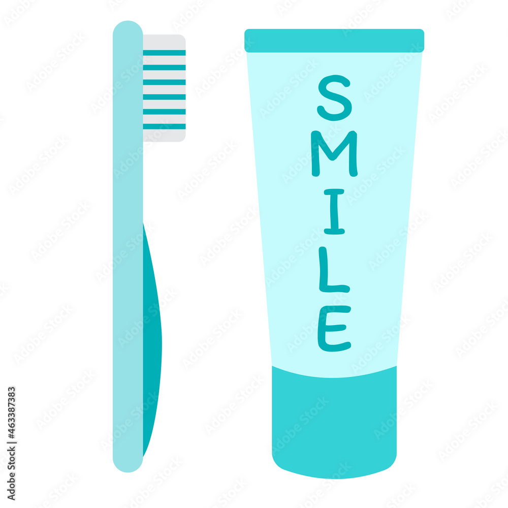 Toothbrush and toothpaste, vector illustration in cartoon flat style. Dental and oral care concept. Cute print for children books, kids dentistry clinic, thematic design and decor. Teeth hygiene Toothbrush and toothpaste, vector illustration in cartoon flat style. Dental and oral care concept. Cute print for children books, kids dentistry clinic, thematic design and decor. Teeth hygiene
