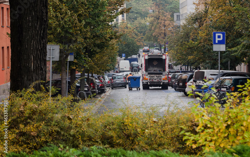 MORNING CITY LIFE - Garbage truck in the street in Poznan