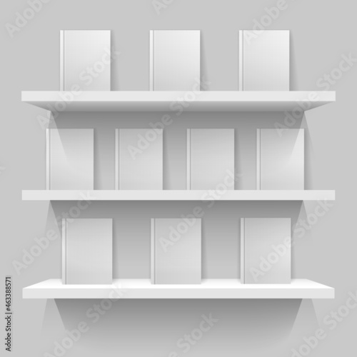 White mockup bookshelves