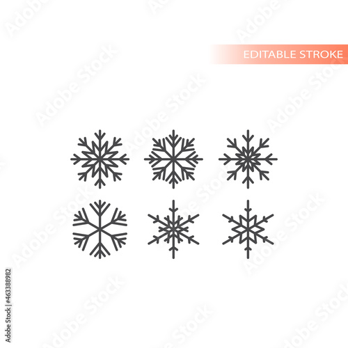 Snowflake line vector icon set. Snowflakes symbols, editable stroke.