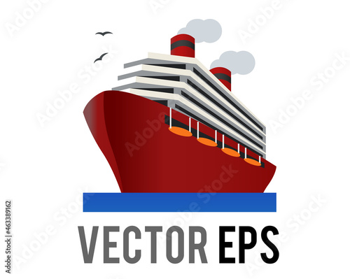 Vector red large ship icon, transport of people or cargo across ocean