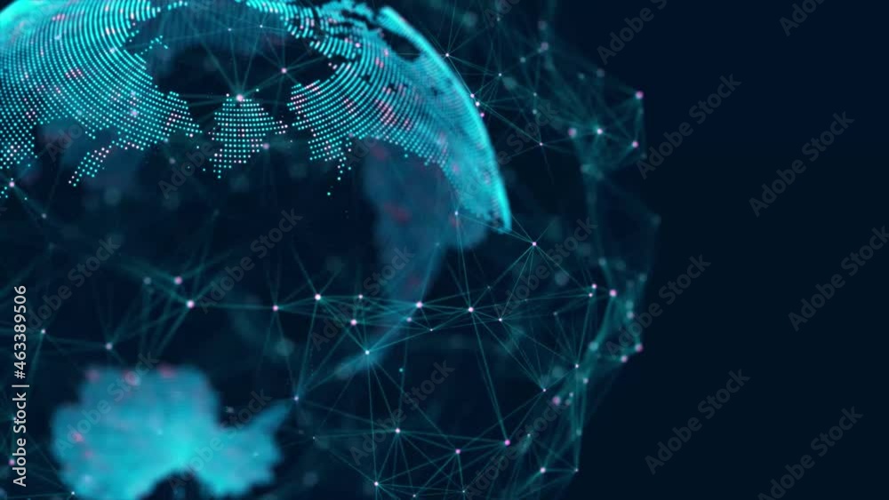 Network connection structure. Abstract technology background with digital connecting data on planet. Map Earth of dots. Blockchain concept. 3D rendering.