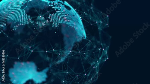 Network connection structure. Abstract technology background with digital connecting data on planet. Map Earth of dots. Blockchain concept. 3D rendering.