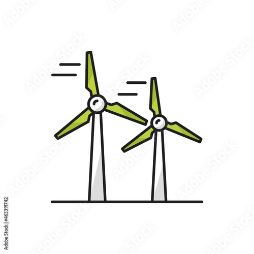 Windmill isolated wind turbine icon, energy source color line icon. Vector converter converting kinetic energy into electrical. Windturbine working from power of wind. Renewable energy generation