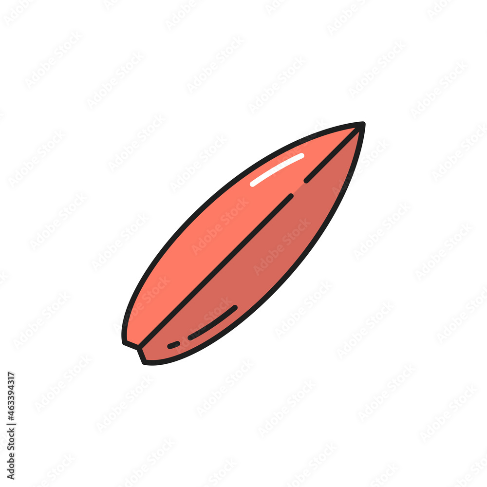 Surfing activity equipment, shortboard or longboard isolated red portuguese i funboard. Vector wooden surfboard extreme water sport object to surf on waves. Summer vacation surfer gear, leisure object Surfing activity equipment, shortboard or longboard isolated red portuguese i funboard. Vector wooden surfboard extreme water sport object to surf on waves. Summer vacation surfer gear, leisure object