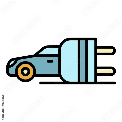 Electric car from a plug icon. Outline electric car from a plug vector icon color flat isolated