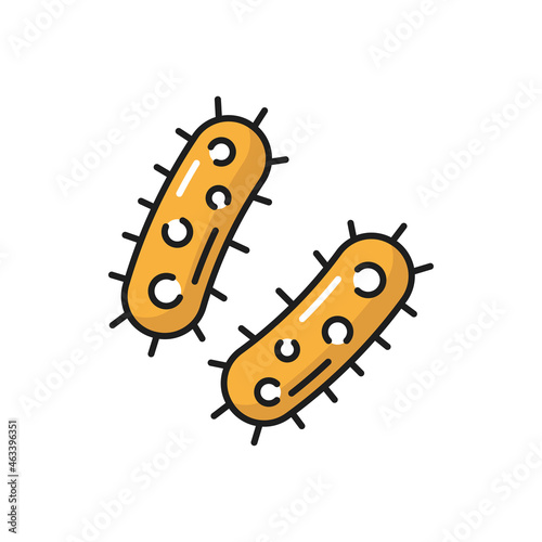 Virus infection bacteria, yellow macro cell isolated color line icon. Vector genome microscopic microbiology organism. Microorganism, pathogen bacillus microscopic gene in stomach or intestines