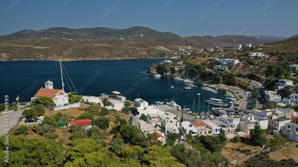 Aerial drone photo from picturesque main port of Skiros or Skyros island, Sporades, Greece