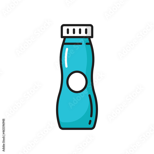 Nutrition yogurt with bifidobacterium isolated dairy food in plastic bottle with cap color line icon. Vector immune digestive health prebiotics in bottle package. Probiotics, gut bacteria packaging