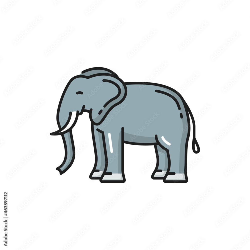 Thailand animal white elephant isolated color line icon. Vector african bush forest Asian Elephantidae, Thai fauna symbol, big endangered mammal. Safari african elephant with trunk and two tusks
