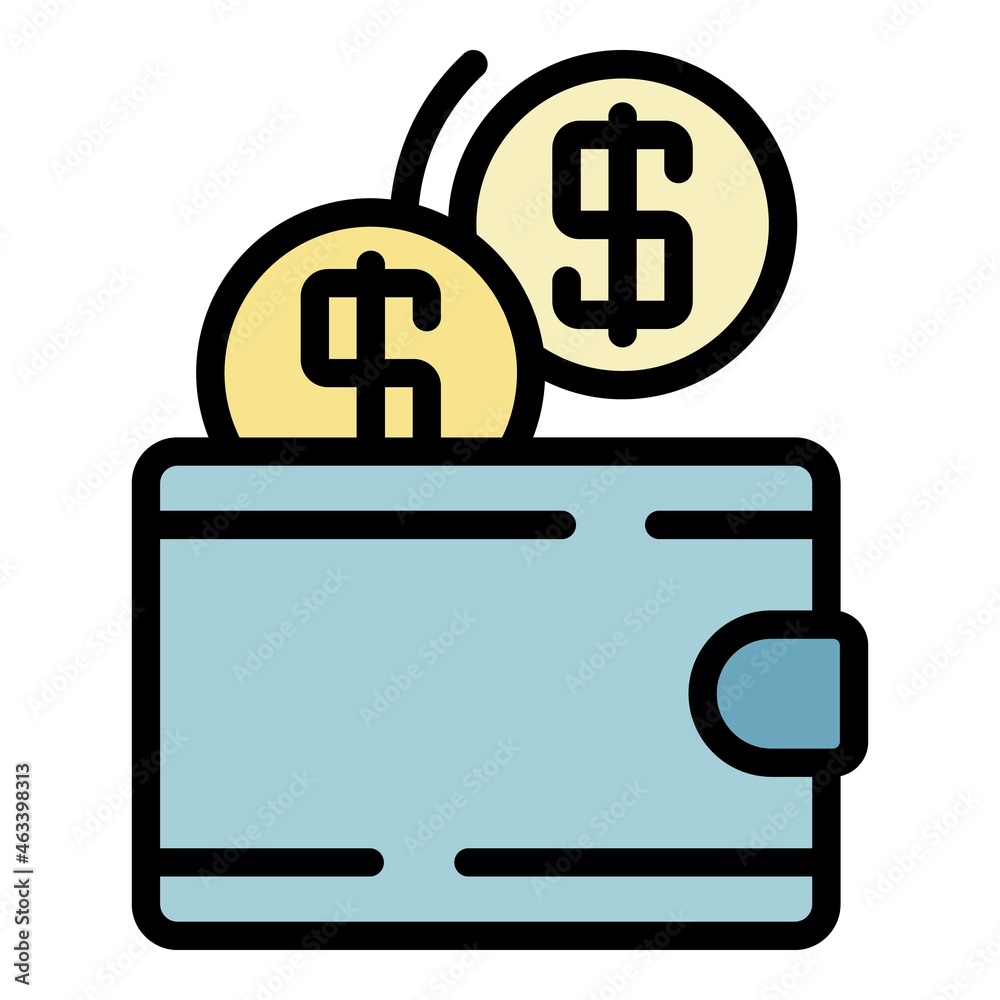 Wallet and coins icon. Outline wallet and coins vector icon color flat isolated Wallet and coins icon. Outline wallet and coins vector icon color flat isolated