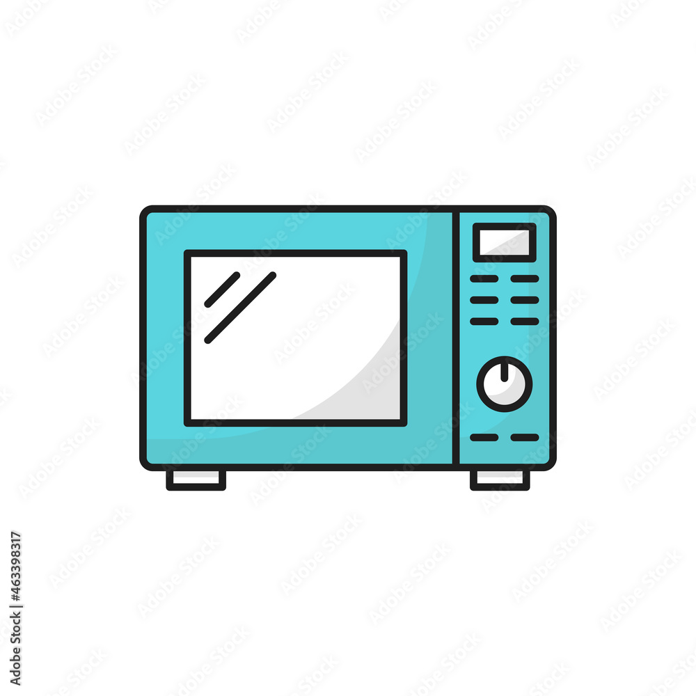 Household appliance electric microwave oven isolated blue color line icon. Vector kitchenware equipment, cooking utensil sign. Electric kitchen machine with timer to heat, cook or warm up food Household appliance electric microwave oven isolated blue color line icon. Vector kitchenware equipment, cooking utensil sign. Electric kitchen machine with timer to heat, cook or warm up food