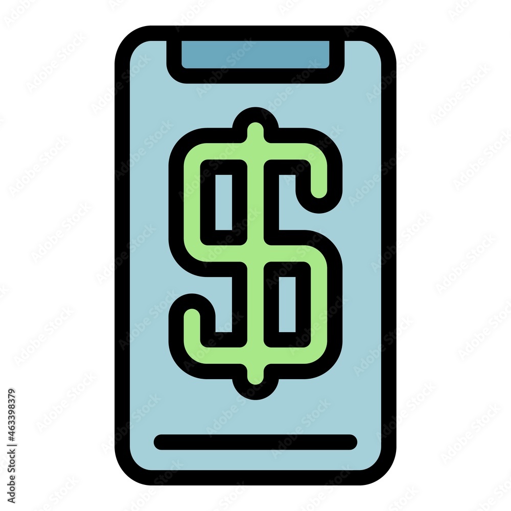 Dollar sign smartphone icon. Outline dollar sign smartphone vector icon color flat isolated Dollar sign smartphone icon. Outline dollar sign smartphone vector icon color flat isolated
