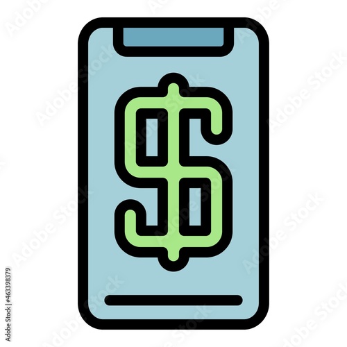 Dollar sign smartphone icon. Outline dollar sign smartphone vector icon color flat isolated