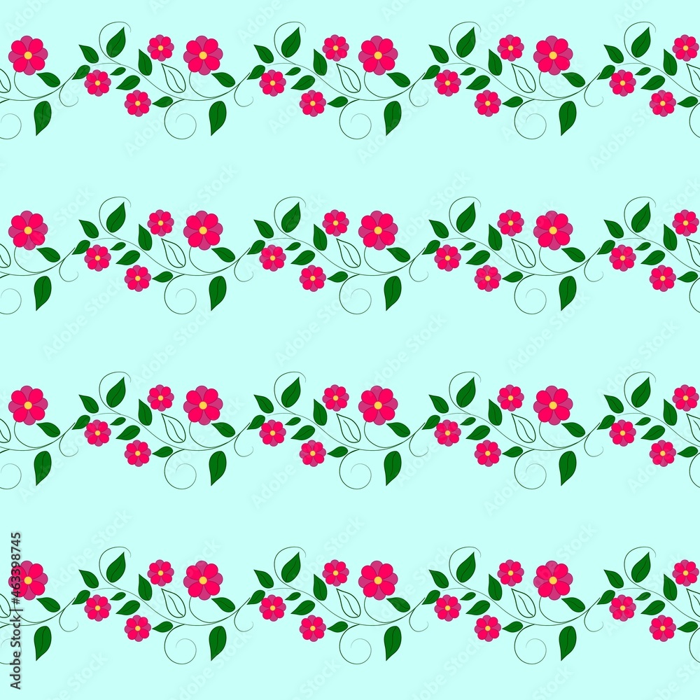 Summer pattern with colorful flowers on blue