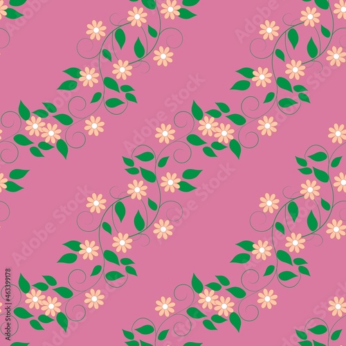 Diagonal flower twigs on a pink background