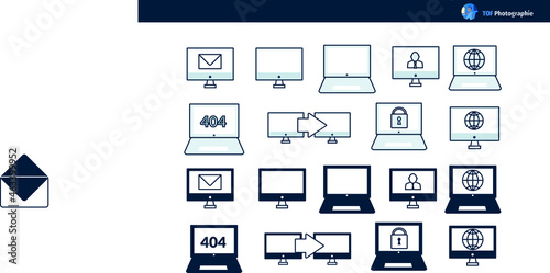 set d'icônes modernes représentant des ordinateurs et l'informatique de bureau