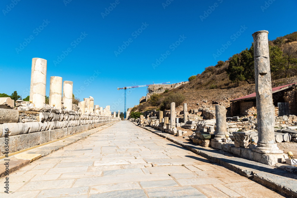 Marble Street leading to the Great Theatre at Ephesus ancient site in Turkey.