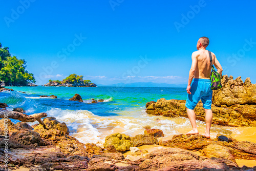 Tourist at paradise Koh Phayam Aow Kwang Peeb Beach Thailand.