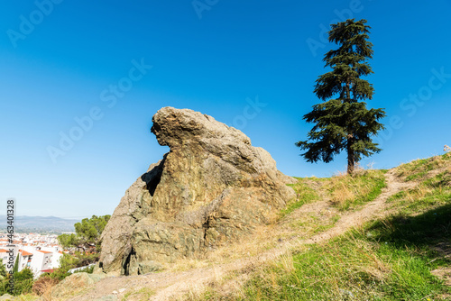 Niobe Weeping Rock (Aglayan Kaya), a natural rock formation, in Manisa, Turkey. photo