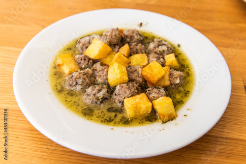 Turkish kofte meatballs with potatoes in meat broth