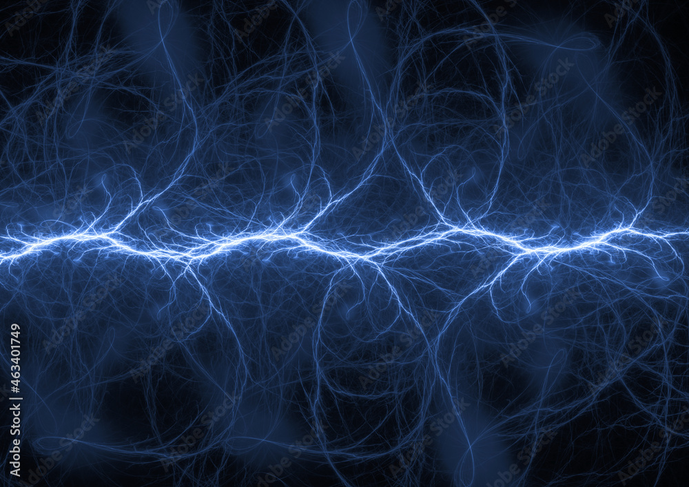 Fototapeta premium Blue fractal lightning background, electrical abstract