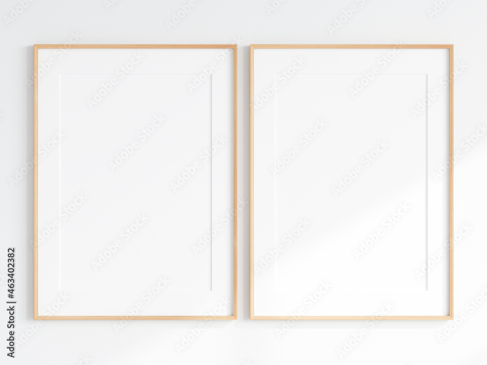 gallery mockup, poster mockup, wooden frames with matt on the wall, 3d render gallery mockup, poster mockup, wooden frames with matt on the wall, 3d render