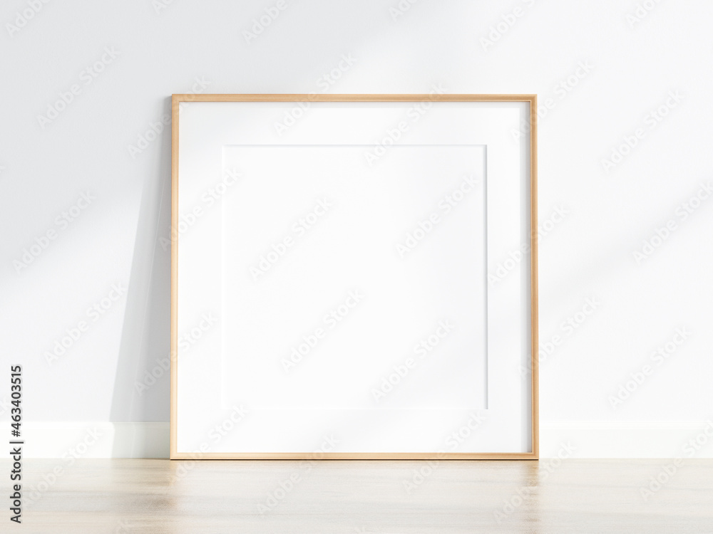 square wooden frame mockup on the wooden floor square wooden frame mockup on the wooden floor