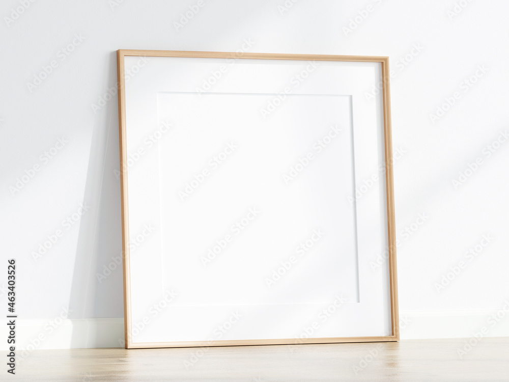 square wooden frame mockup on the wooden floor square wooden frame mockup on the wooden floor