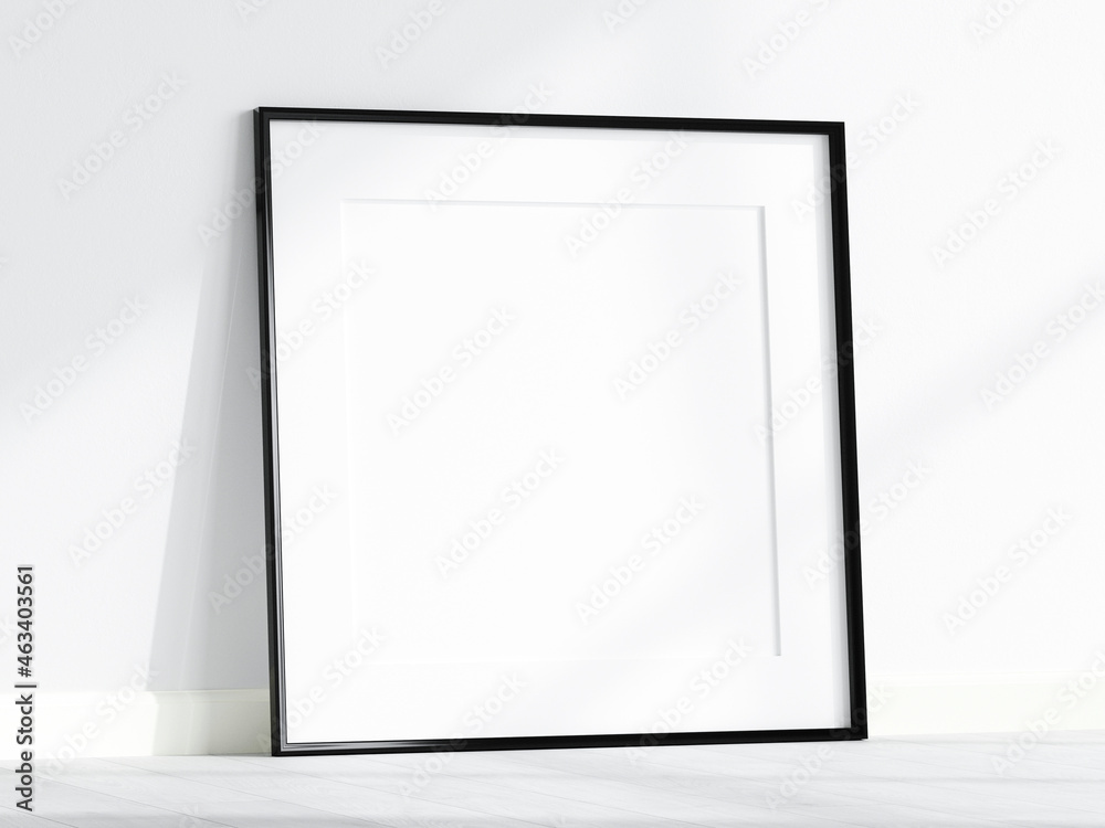 square black frame mockup on the wooden floor square black frame mockup on the wooden floor