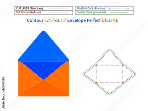 A9 Packaging Contour flap envelope 5.75x8.75 inch dieline template and 3D envelope Editable easily resizable