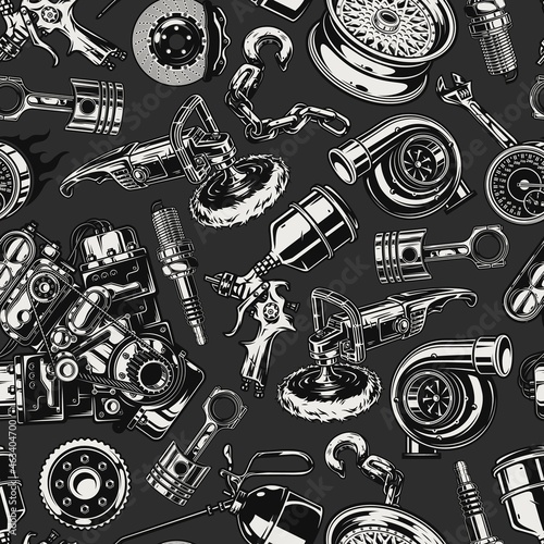 Car repair service vintage seamless pattern