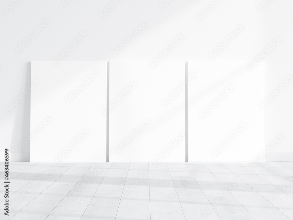 three vertical canvases mockup on the floor three vertical canvases mockup on the floor