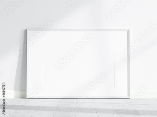 minimalist white frame mockup on white background
