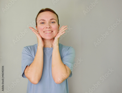 portrait of a smiling  woman with clean skin. Beautyful face. Aging process 