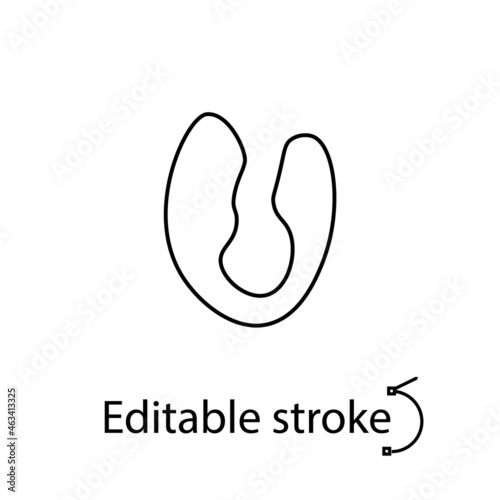 Sex massager outline icon. Adult toy in sex shop. Editable stroke. Isolated vector stock illustration