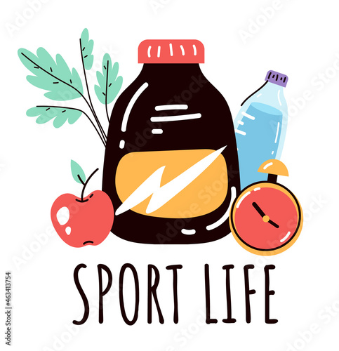 Sport life protein bodybuilding nutrition. Vector logo design element concept flat graphic illustration
