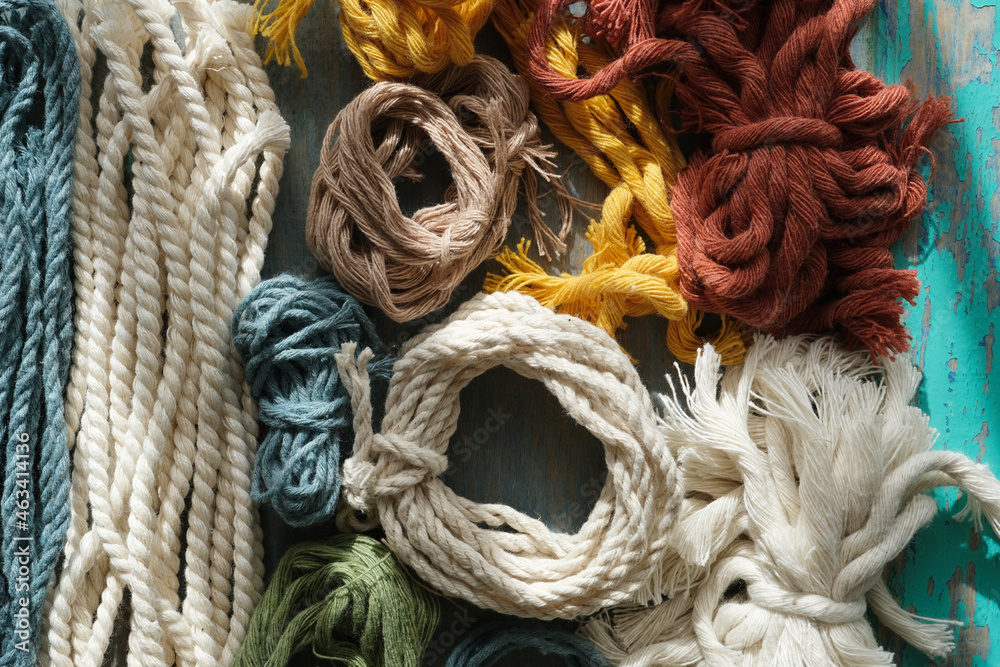 Colored cotton threads, increased macrame threads