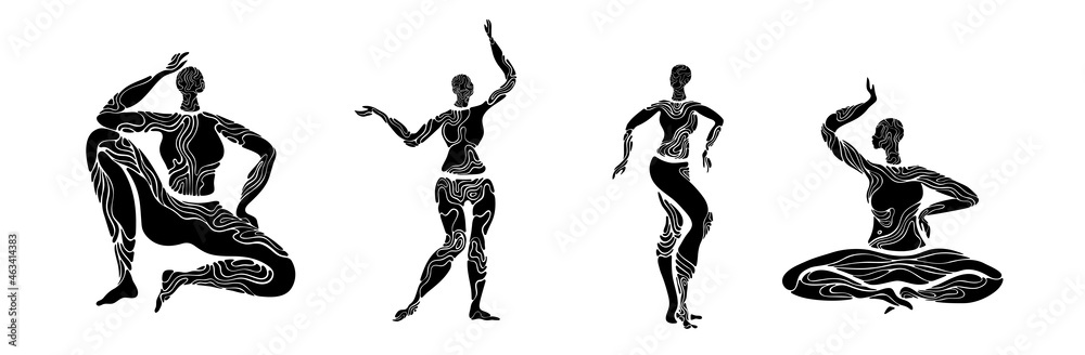 Fototapeta premium African woman dancing.Black woman vector body.Tribe decor art.Africa fashion.Ethnic diversity women.body positive beauty.Stylized