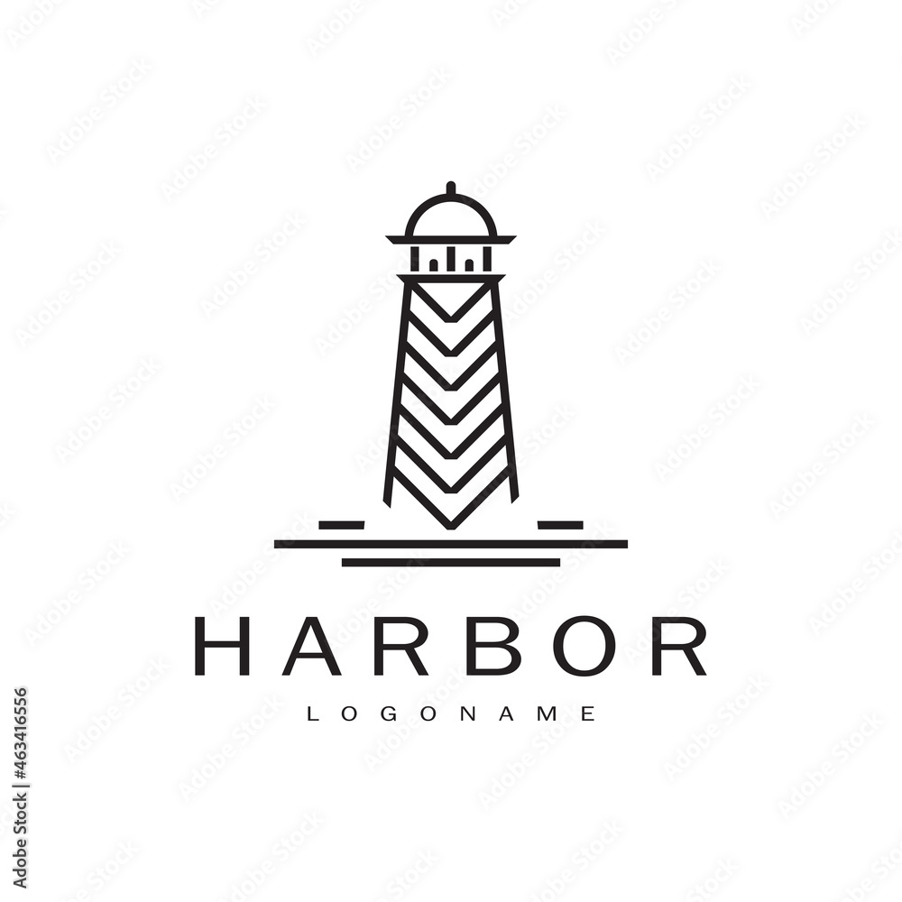 Lighthouse Logo Line Art. Searchlight Beacon Tower Island Beach. Beach Simple Line Art design isolated on white background. Design vector icon illustration. Lighthouse Logo Line Art. Searchlight Beacon Tower Island Beach. Beach Simple Line Art design isolated on white background. Design vector icon illustration.