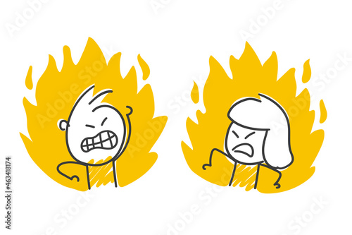 Strichfiguren / Strichmännchen: Feuer, Wut, Zorn, Scheidung Fototapeta