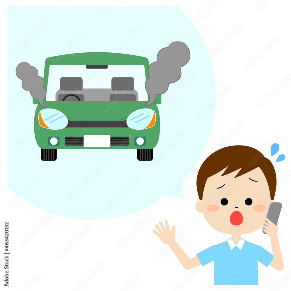 故障車と電話連絡している男性 故障車と電話連絡している男性
